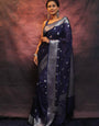 Exemplary Navy Blue Soft Silk Saree With Glittering Blouse Piece