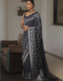 Elaborate Navy Blue Soft Silk Saree With Pulsating Blouse Piece