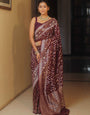 Sonorous Wine Soft Silk Saree With Whimsical Blouse Piece