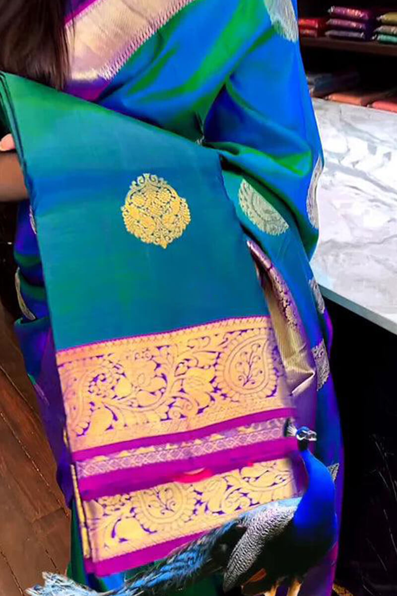 Panache  Blue Soft Silk Saree With Posh Blouse Piece