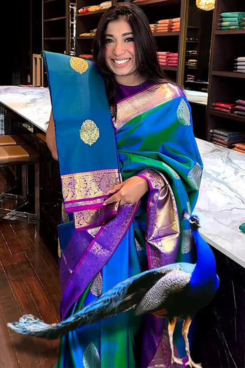 Panache  Blue Soft Silk Saree With Posh Blouse Piece