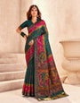 Glamorous Dark Green Nylon Dola Pashmina Saree With Dissemble Blouse Piece