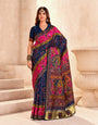 Radiant Navy Blue Nylon Dola Pashmina Saree With Lassitude Blouse Piece