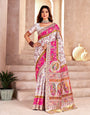 Phenomenal Off White Nylon Dola Pashmina Saree With Artistic Blouse Piece
