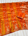 Glowing Orange Soft Banarasi Tissue Silk Saree With Dalliance Blouse Piece