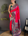 Adorning Dark Pink Paithani Silk Saree With Arresting Blouse Piece
