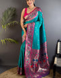Ailurophile Firozi Paithani Silk Saree With Angelic Blouse Piece