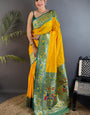 Vibrant Yellow Paithani Silk Saree With Mellifluous Blouse Piece