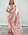 Designer Off White Nylon Dola Pashmina Saree With Serendipity Blouse Piece