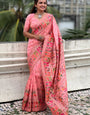 Fancifull Pink Nylon Dola Pashmina Saree With Woebegone Blouse Piece