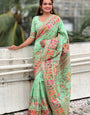 Dulcet Pista Nylon Dola Pashmina Saree With Sempiternal Blouse Piece
