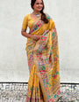 Arresting Yellow Nylon Dola Pashmina Saree With Evocative Blouse Piece