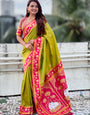 Engrossing Mehndi Soft Banarasi Silk Saree With Confounding Blouse Piece