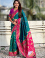Imbrication Rama Soft Banarasi Silk Saree With Embellished Blouse Piece