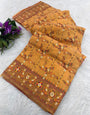 Supernal Mustard Nylon Dola Pashmina Saree With Girlish Blouse Piece