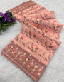 Captivating Peach Nylon Dola Pashmina Saree With Pulsating Blouse Piece