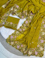 Epiphany Mehndi Embroidery Work Georgette Saree With Energetic Blouse Piece