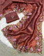 Panoply Brown Embroidery Work Crush Silk Saree With Palimpsest Blouse Piece