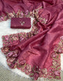 Efflorescence Pink Embroidery Work Crush Silk Saree With Vibrant Blouse Piece