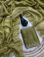 Brood Green Swarovski Work Fandy Silk Saree With Wonderful Blouse Piece
