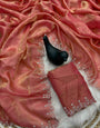 Fugacious Pink Swarovski Work Fandy Silk Saree With Resonant Blouse Piece