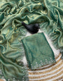 Flattering Sea Green Swarovski Work Fandy Silk Saree With Refreshing Blouse Piece