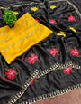Radiant Black Embroidery Work Viscose Saree With Super extravagant Blouse Piece