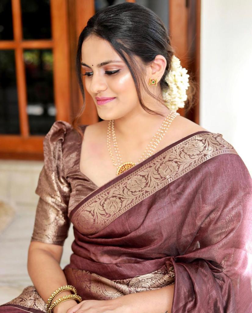 Energetic Brown Soft Silk Saree With Sonorous Blouse Piece