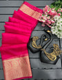 Nectarous Dark Pink Organza Silk Saree With Mesmerising Blouse Piece