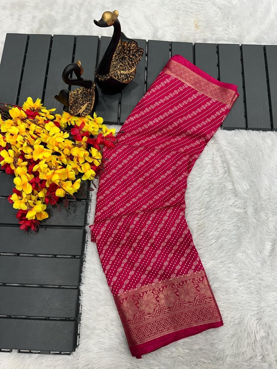 Capricious Dark Pink Digital Printed Dola Silk Saree With Devastating Blouse Piece