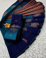 Nectarous Firozi Soft Banarasi Silk Saree With Gorgeous Blouse Piece