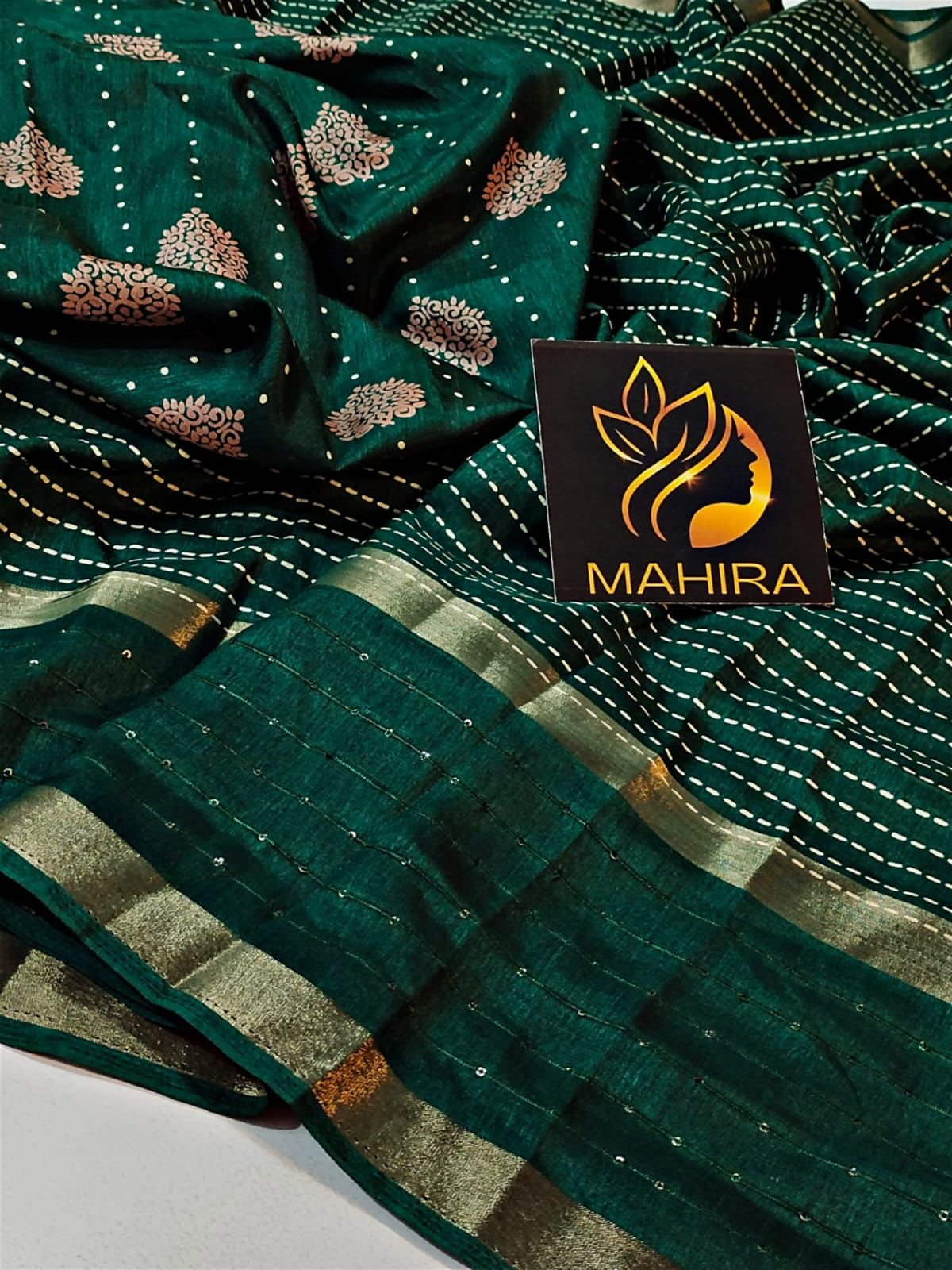 Wonderful Dark Green Digital Printed Dola Silk Saree With Susurrous Blouse Piece