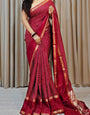 Luminous Red Digital Printed Dola Silk Saree With Brood Blouse Piece