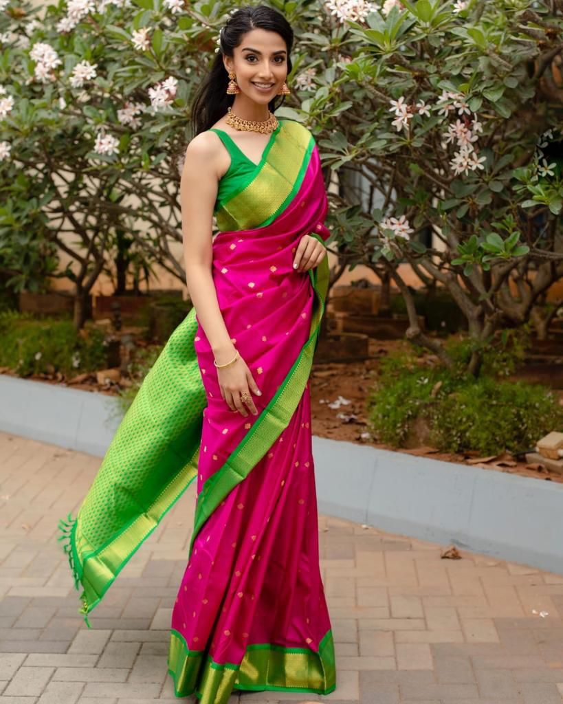 Grandiose Dark Pink Soft Silk Saree With Sophisticated Blouse Piece