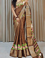 Enthralling Brown Digital Printed Dola Silk Saree With Entrancing Blouse Piece