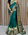 Jubilant Green Digital Printed Dola Silk Saree With Twirling Blouse Piece