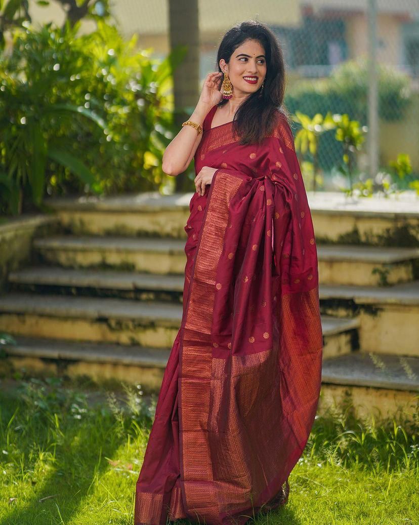 Charismatic Maroon Soft Silk Saree With Incomparable Blouse Piece