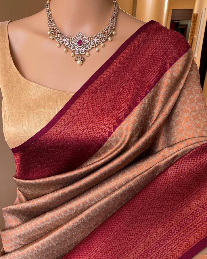 Piquant Beige Soft Silk Saree With Supernal Blouse Piece