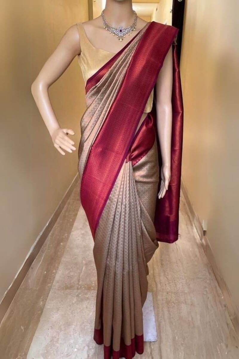 Piquant Beige Soft Silk Saree With Supernal Blouse Piece