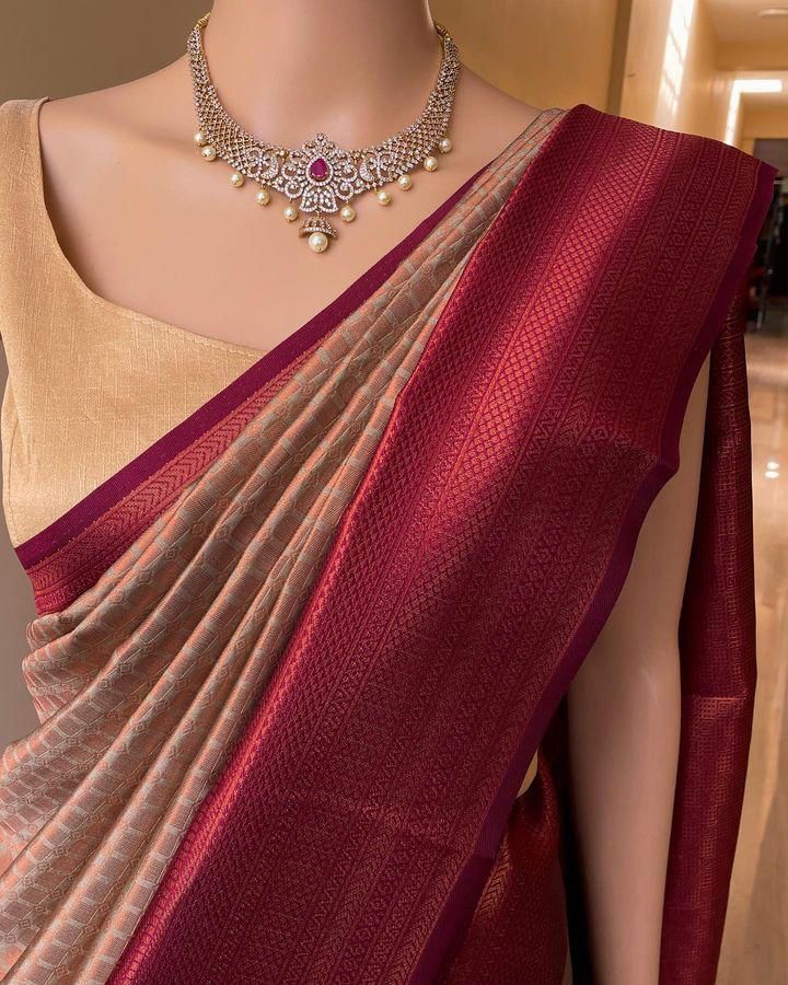 Piquant Beige Soft Silk Saree With Supernal Blouse Piece