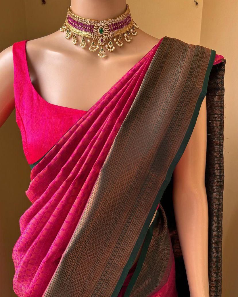 Smashing Dark Pink Soft Silk Saree With Prodigal Blouse Piece