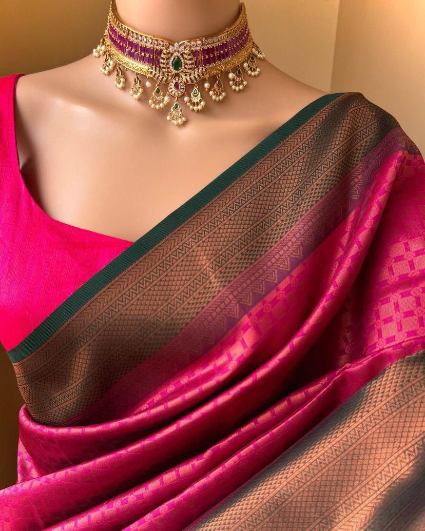 Smashing Dark Pink Soft Silk Saree With Prodigal Blouse Piece