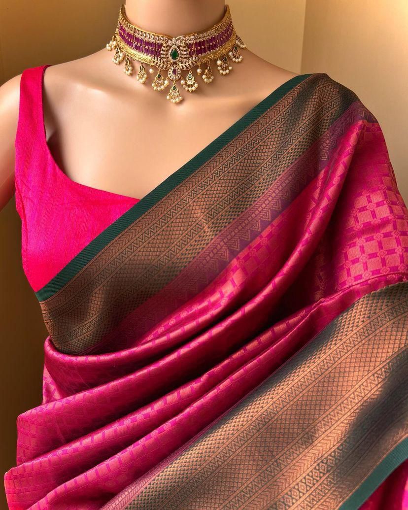 Smashing Dark Pink Soft Silk Saree With Prodigal Blouse Piece