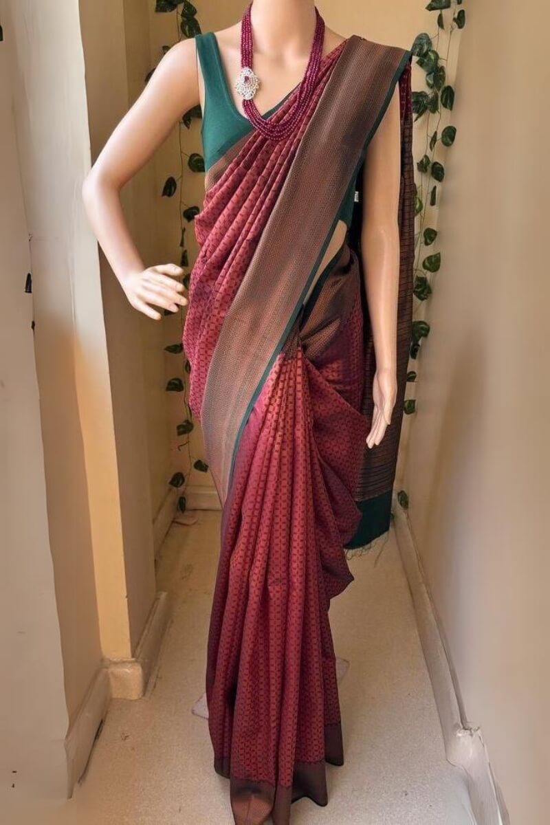 Ornate Maroon Soft Silk Saree With Prodigal Blouse Piece