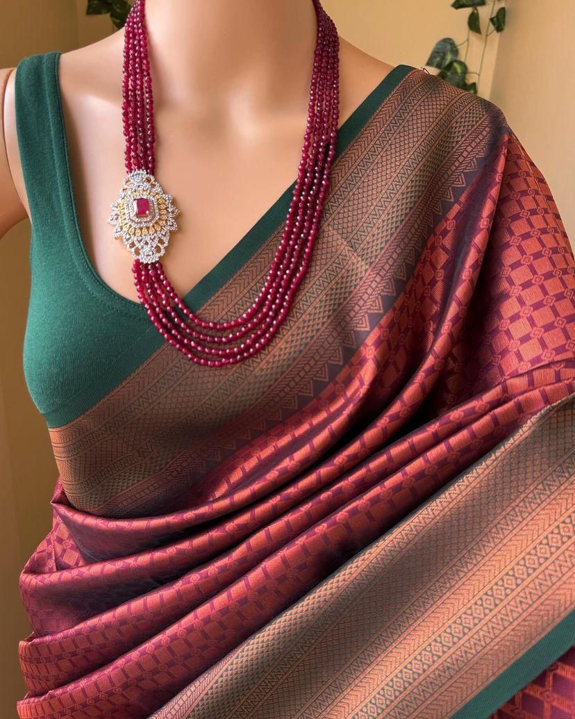 Ornate Maroon Soft Silk Saree With Prodigal Blouse Piece