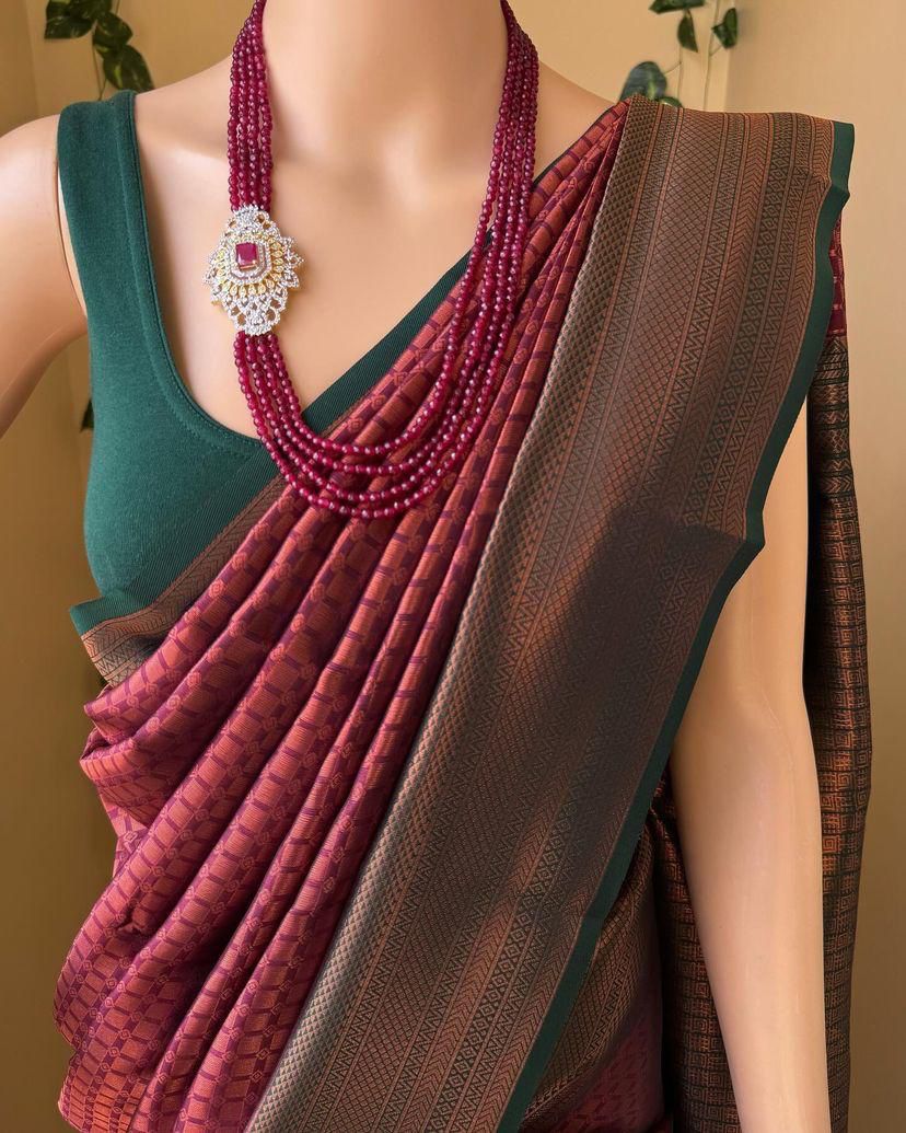 Ornate Maroon Soft Silk Saree With Prodigal Blouse Piece