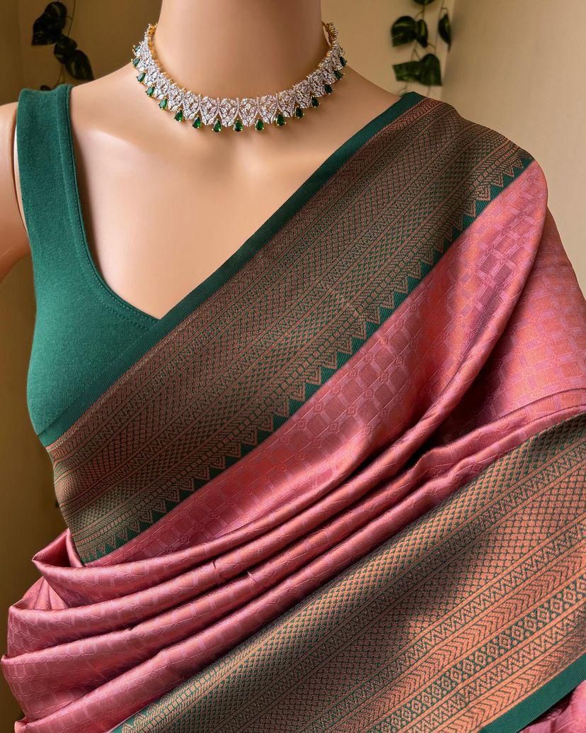 Winsome Pink Soft Silk Saree With Exuberant Blouse Piece