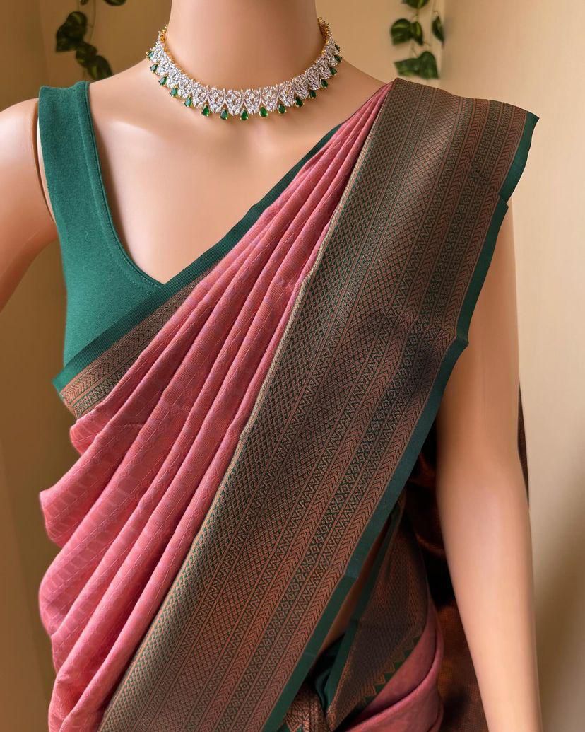 Winsome Pink Soft Silk Saree With Exuberant Blouse Piece