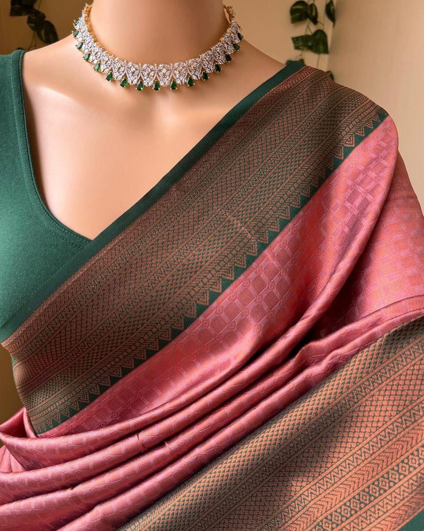 Winsome Pink Soft Silk Saree With Exuberant Blouse Piece