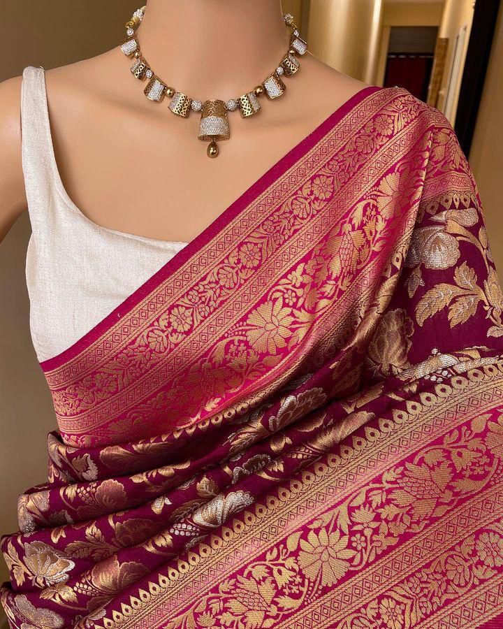 Jubilant Wine Soft Silk Saree With Profuse Blouse Piece